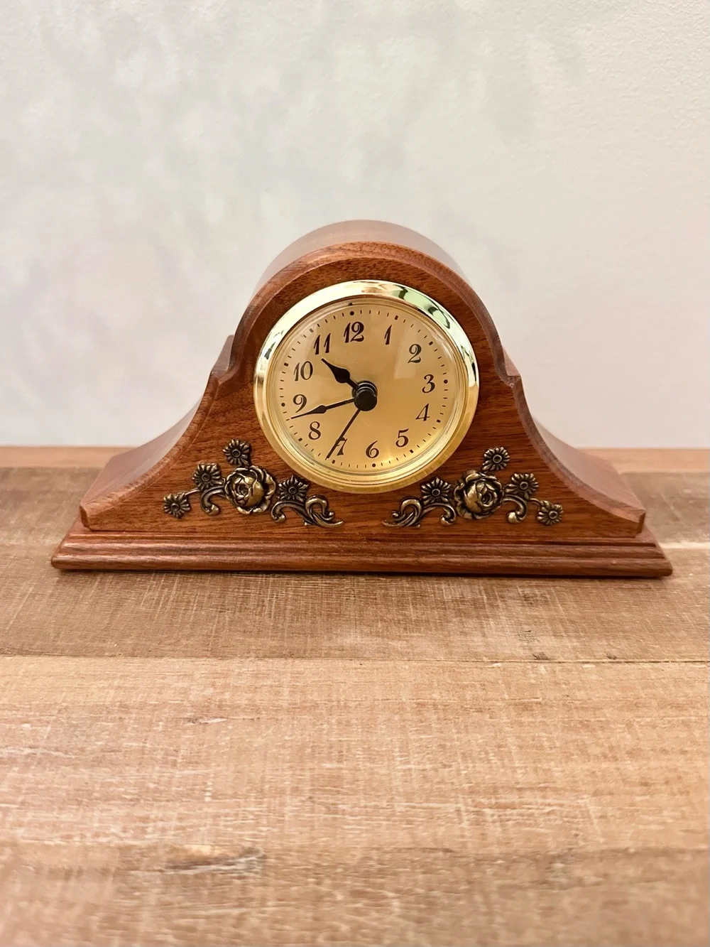 Handcrafted Fisher Landcaster Co. Classic Wooden Small Mantel Clock Brown Gold